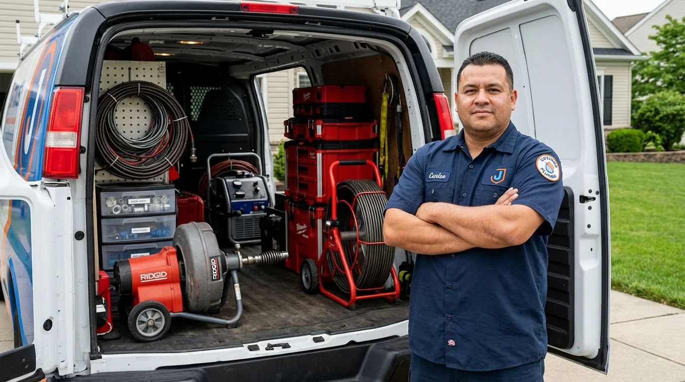 Professional drain cleaning equipment and Johns Plumbing LLC plumber in Hillside