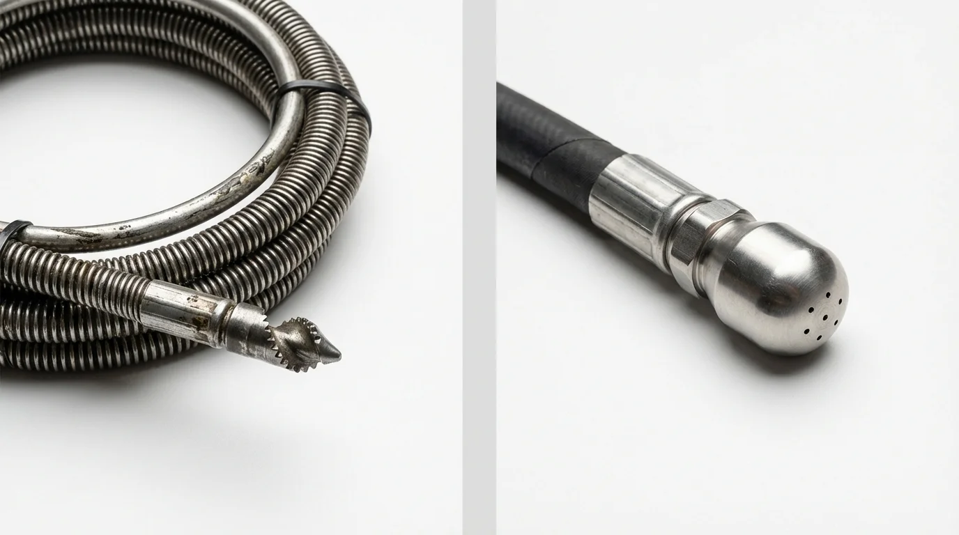 Drain snake cable and hydro jetting nozzle used for drain cleaning in Hillside, IL