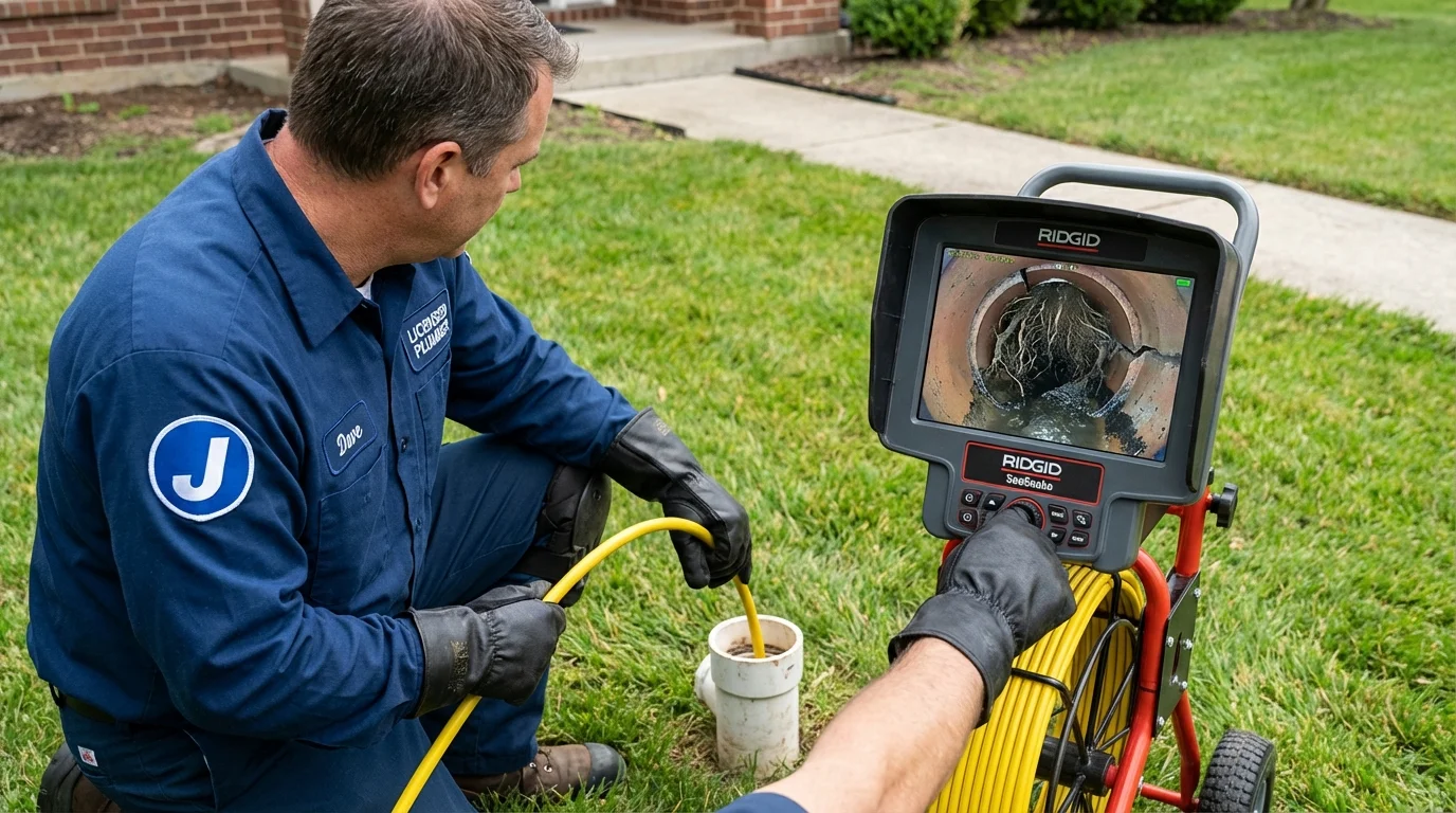 Sewer camera inspection being performed by Johns Plumbing LLC in Hillside